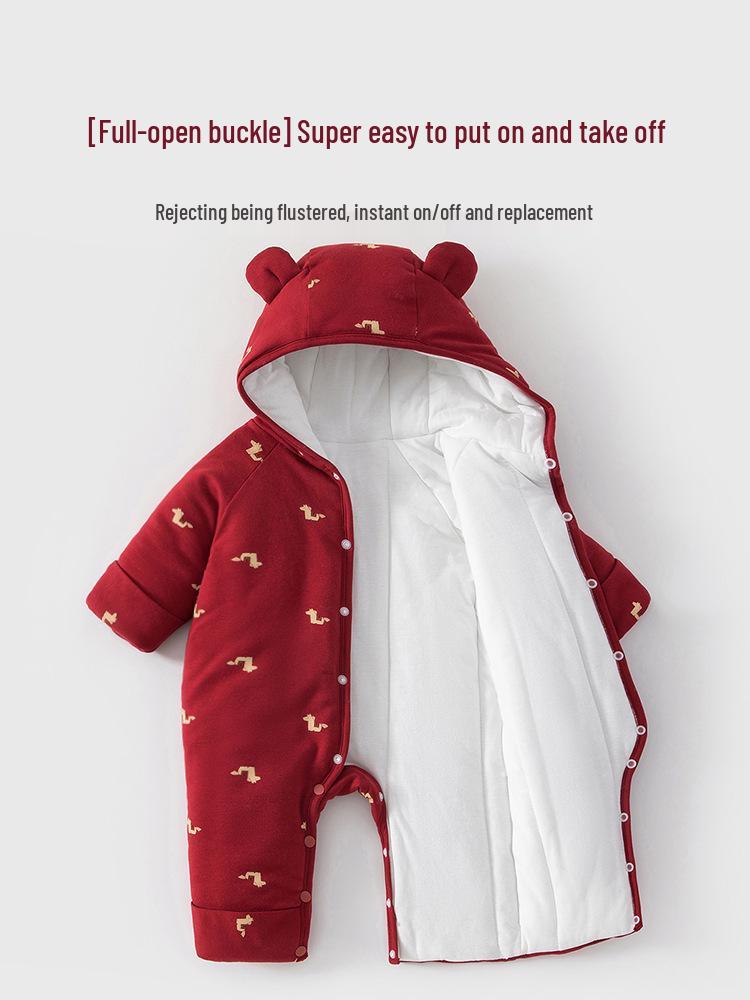 Warm Hooded Winter Baby Bodysuit with Hand & Foot Covers