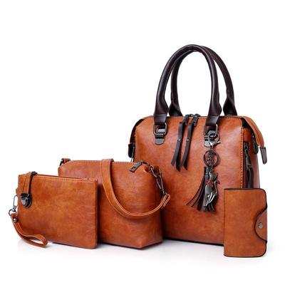 Women Fashion Vegan Leather Handbags+Shoulder Messenger Bag+Purse+Card Holder Package 4pcs Set Tote