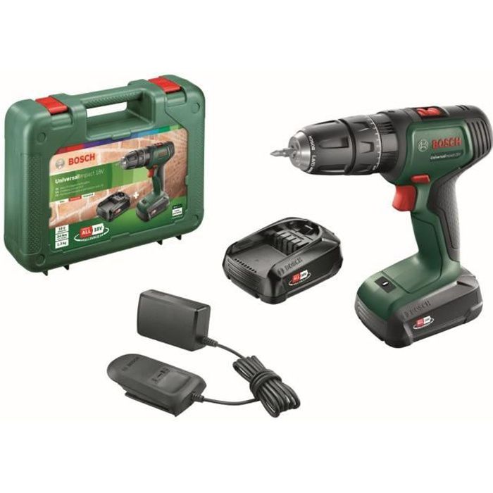Bosch Cordless Hammer Drill - UniversalImpact 18 (Supplied with 2 18V-1.5Ah Batteries + Charger + Carrying Case)