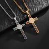 Women's Stainless Steel Geometric Colored Zircon Round Cross Pendant Necklace Unique Fashion Personality Jewelry Gifts