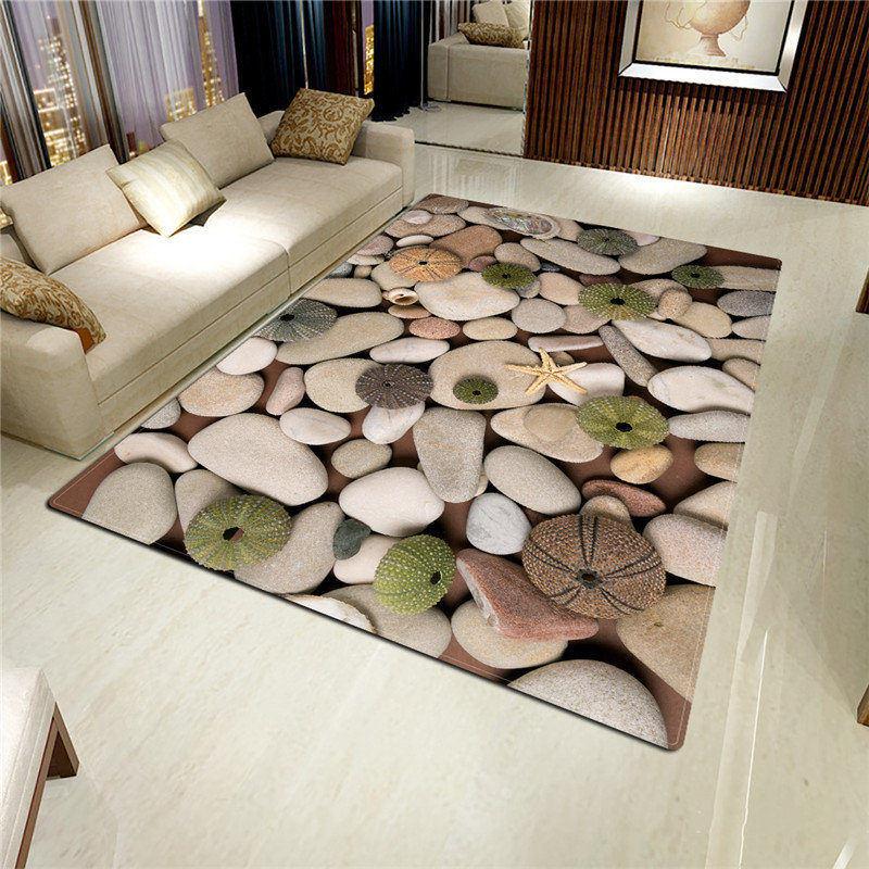 3D Stone Big Carpet for Living Room Colorful Cobblestone Printed Flannel Sponge Rug for Bedroom Kitchen Mat Anti-slip Bathroom