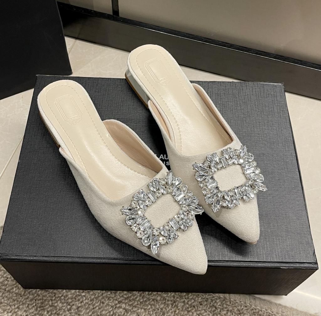 New Women's Shoes New Mules Women's High Heels Fashion Wedding Pump Women Rhinestone Pointed Toe Sandals Ladies Zapatos Mujer