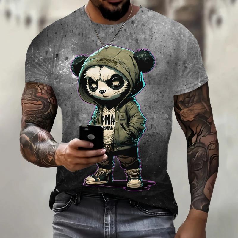 Funny 3D Panda Print T Shirt for Men Street Trend Harajuku Pullover Casual O-Neck Short Sleeve