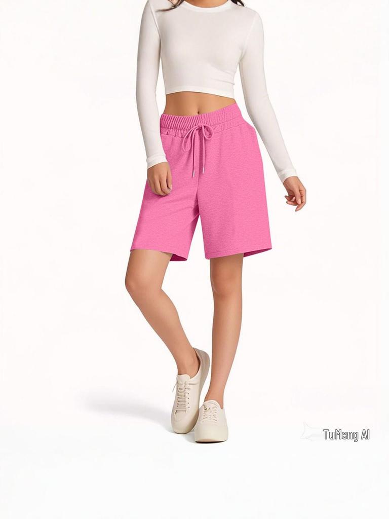 2025 Summer High Waist Drawstring Solid Color Casual Women's Shorts - Loose & Versatile Sporty Style