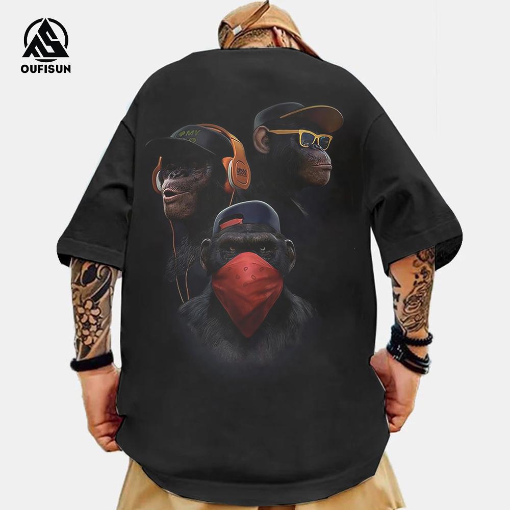 Trendy Pánská Trička se Zvířecím Potiskem 3D Potisk Gorily Módní Ležérní Krátký Rukáv Street Harajuku Tričko Nadměrné Sportovní Tričko