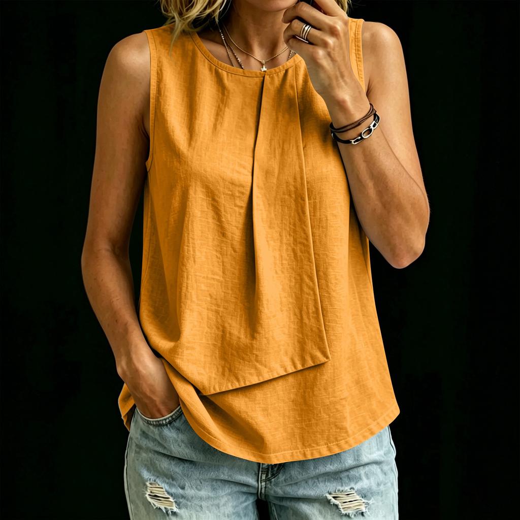 Women's Summer Sleeveless Top Round Neck Solid Color Casual Loose Fit Lightweight Blouse for Outdoor Indoor Wear