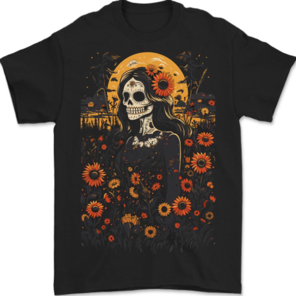 DOTD Sugar Skull Girl Day of the Dead La Catrina Mens T-Shirt 100% Cotton L