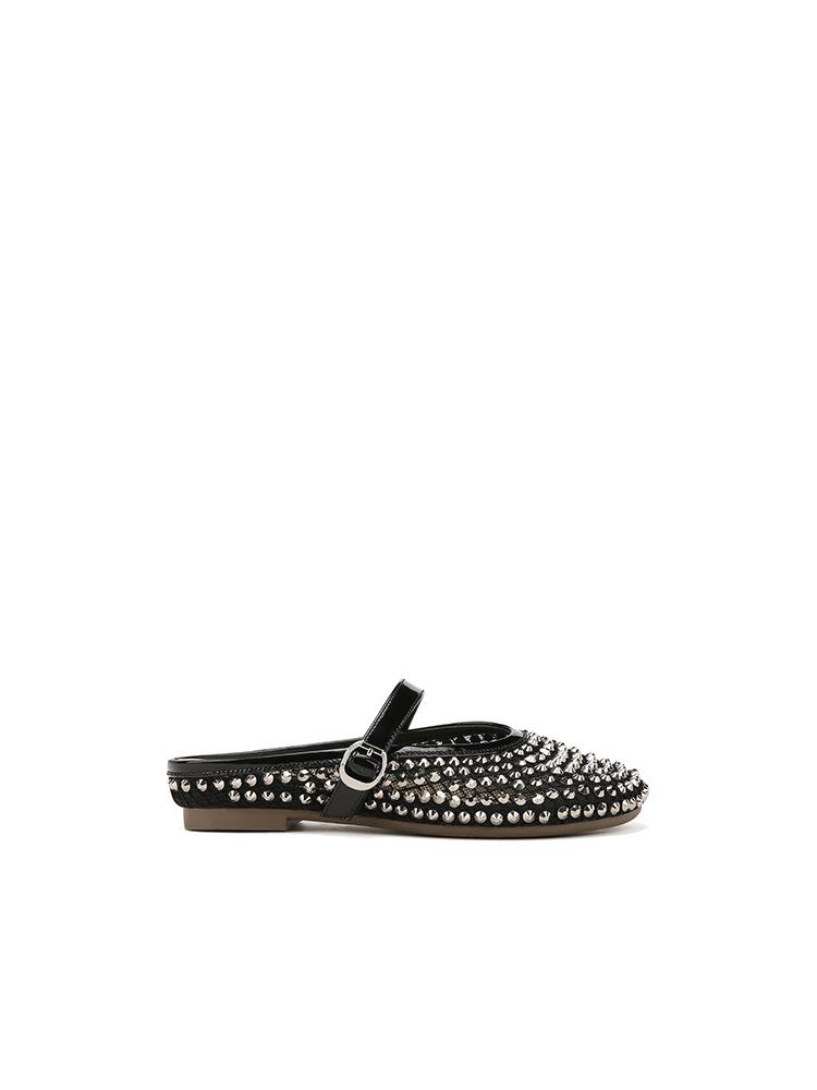 Yuanlitong Streamer Mesh Yarn Fashionable Versatile Rhinestone Mesh Breathable Buckle with Bag Head Vacation Slippers Women's Semi-drag Summer