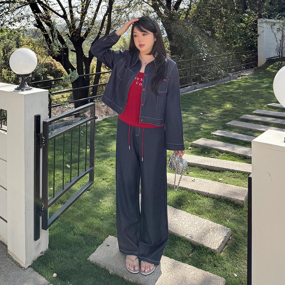Zhi Xuan Plus Size Women's Korean Three-Piece Denim Set - Spring 2026