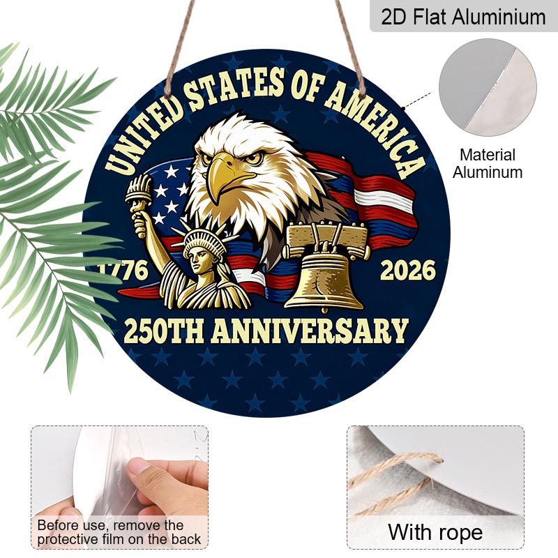 2D Flat 1pc Aluminum Independence Day-Themed Wall Decor 7.87 inches x 7.87 inches Patriotic Decor Suitable for hanging on front doors, porches, and