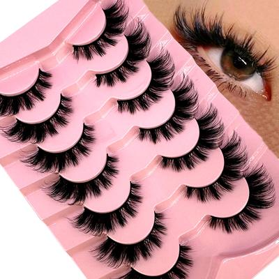 Yeni 7 Çift Kedi Gözü 8D Vizon Kirpik Kıvrık Kanatlı Doğal Gerçekçi Dağınık Uç Göz Uzatılmış Kalın Takma Kirpik Yumuşak Sahte