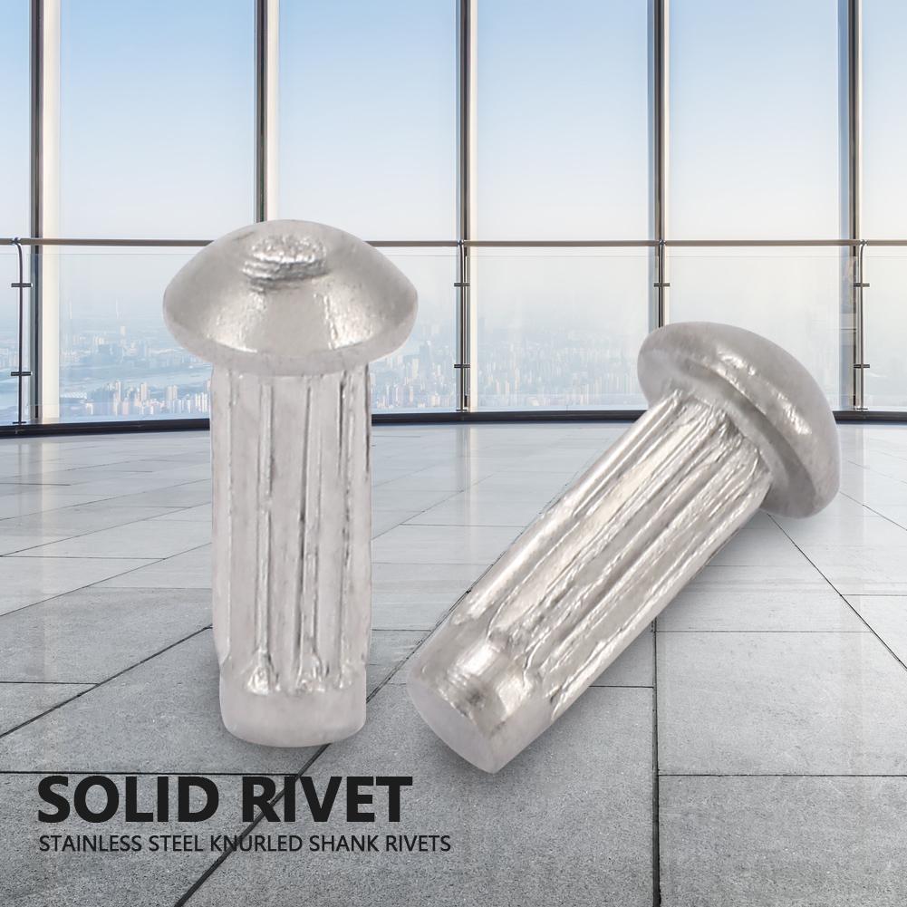 100pcs M2 Stainless Steel Round Head Knurled Shank Solid Rivets Assortment Set (M2*6)