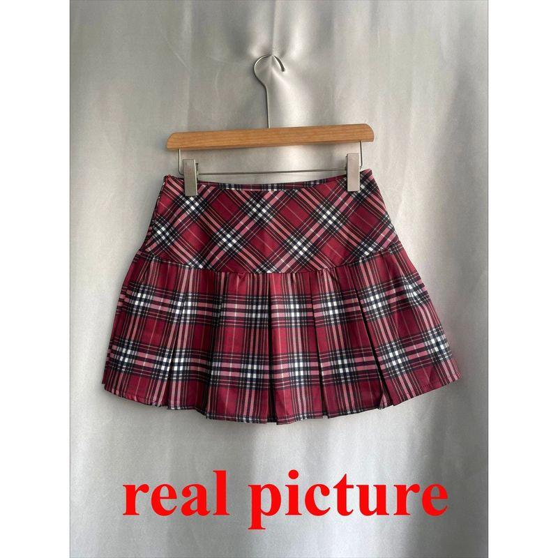 

Plaid Pleated High Waisted A- line Skirt Plaid Pleated High Waist A- line Skirt Red XS