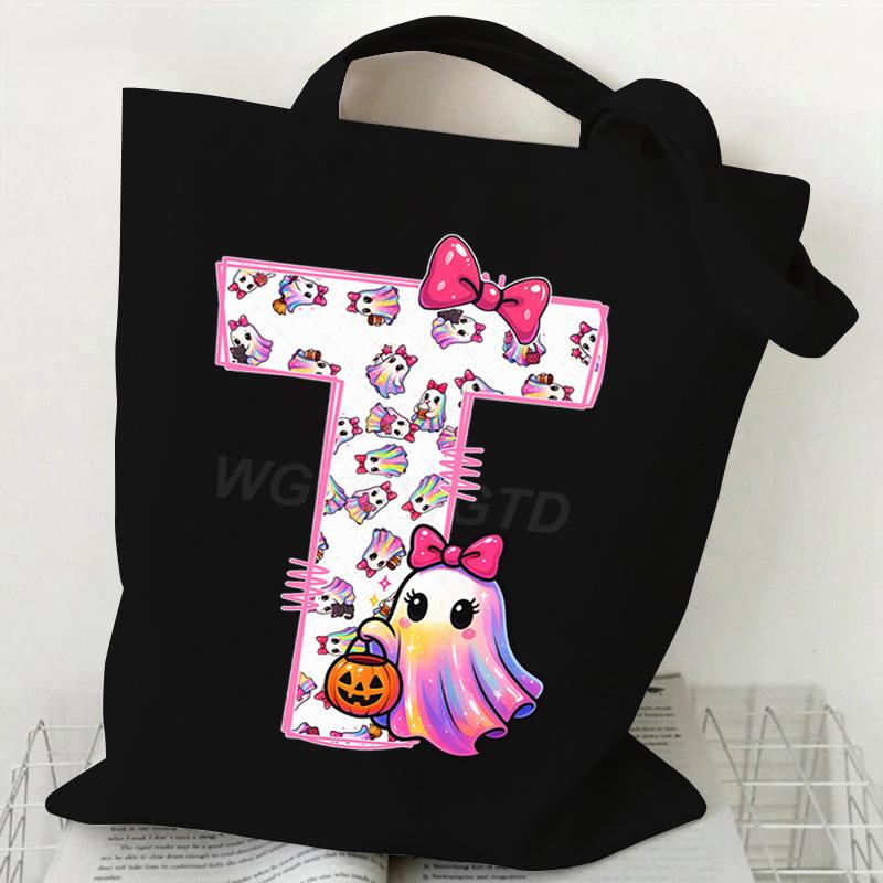 Halloween personalized print student canvas bag tutoring bag 26 letters fashion shoulder bag women large capacity
