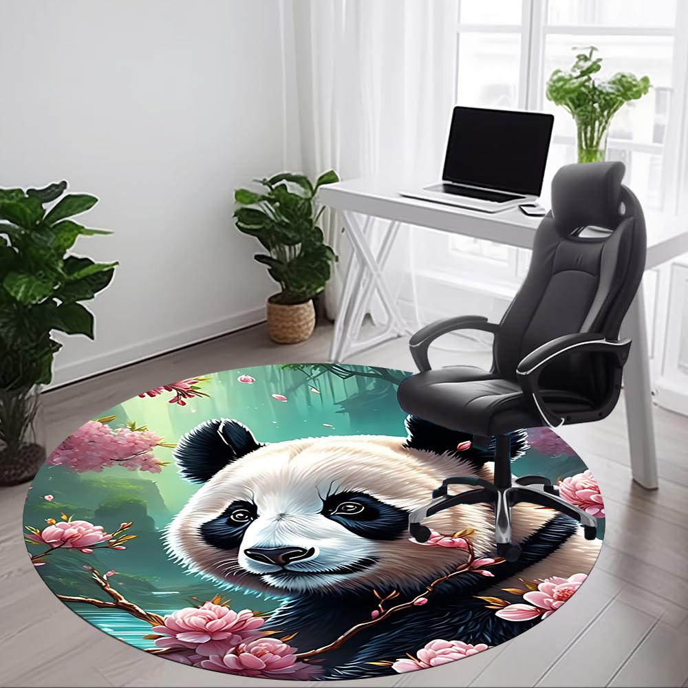 1pc Panda Floral Print Chair Carpet for Office, Soft Comfortable Mat For Office, Living Room, Bedroom, Machine Washable Carpet yy251112175