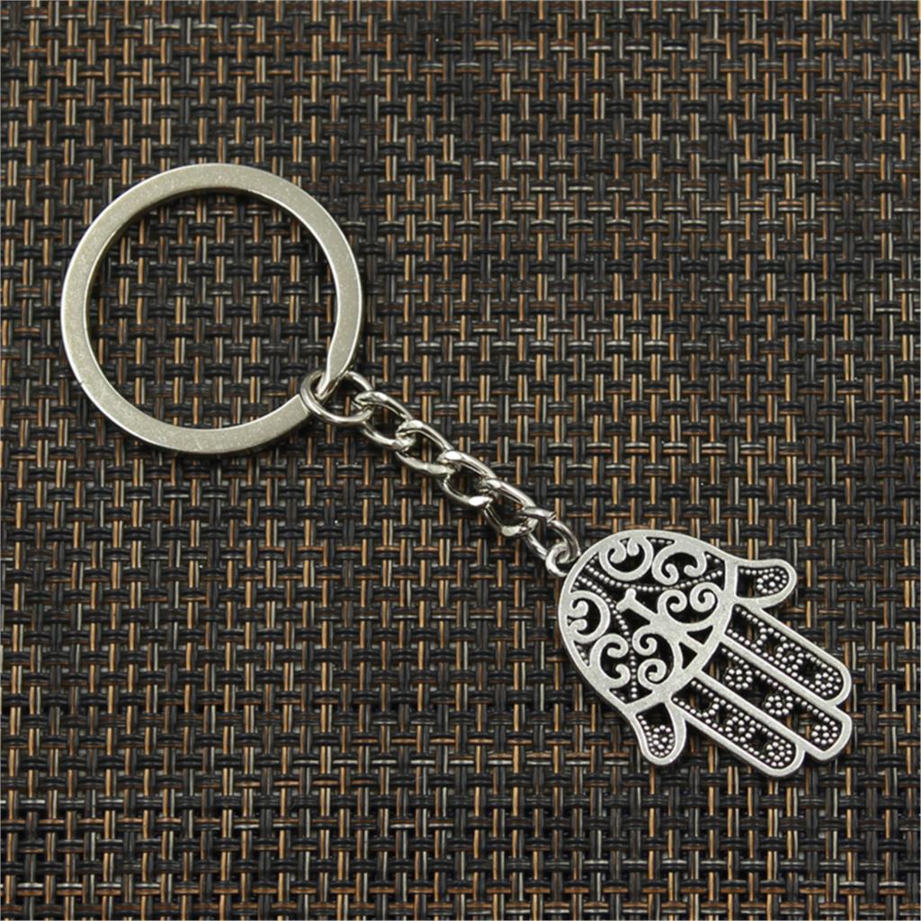 Fashion Hamsa Palm Protection 35x24mm Pendant 30mm Key Ring Chain Silver Color Men Car Gift Souvenirs Keychain