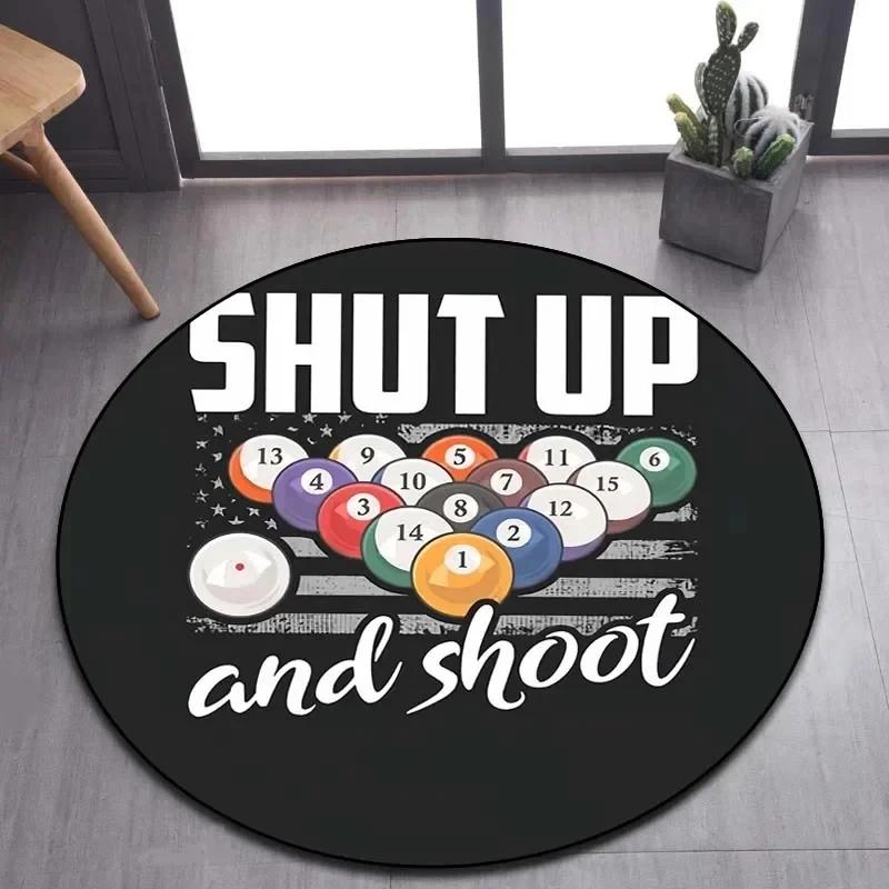 Billiard Clock Print Round Carpet Soft Area Rug for Bathroom Bedroom Living Room Doormat Gaming Chair Decor Non-Slip Floor Mat