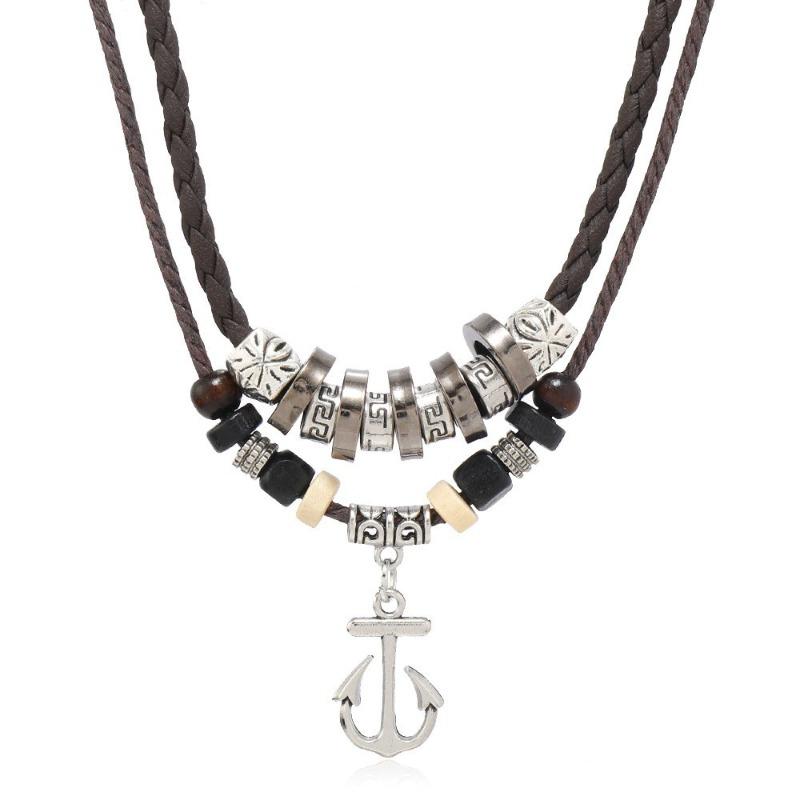 Literary Retro Butterfly Alloy Multi-layer Wooden Beads Knotted and Pullable Hand-woven Necklaces, Jewelry