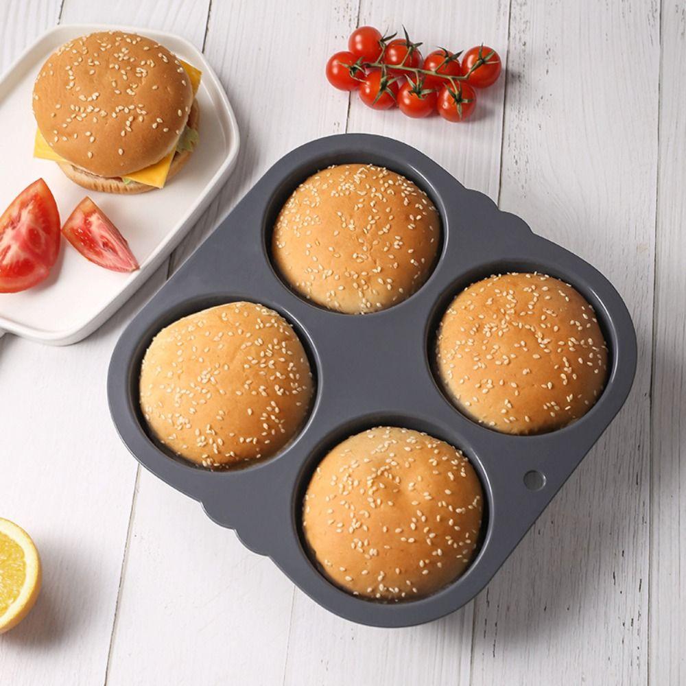 Easy To Clean Food Grade Silicone Hamburger Bun Mold Black Non-Stick Baking Pan Household Baking Tools Kitchen