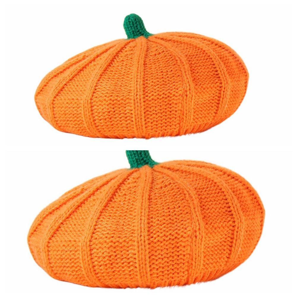 Keep Warm Knitted Hat Orange Parent-Child Hat Casual Pumpkin Beret  Halloween Decoration