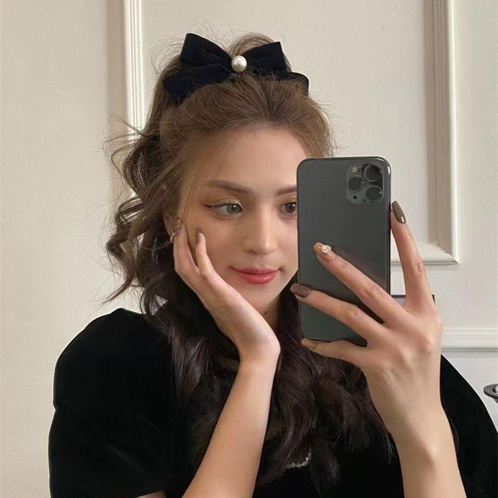 

Korean Style Velvet Bow Hair Clip Spring Clip Bowknot Hairpin Elegant Daily чёрный