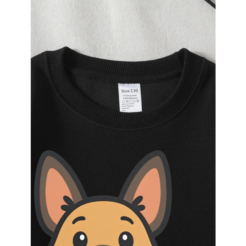 European Sizes Girls' Crewneck Sweatshirt Cute Dog Sitting Happy Expression, Spring And Autumn, Sportswear And Casual, Soft, for Kids & Teens.