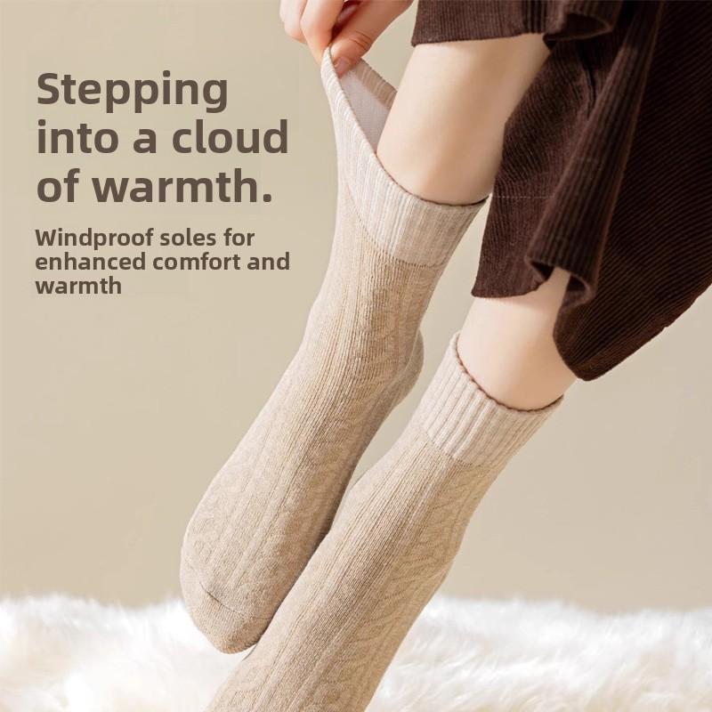 Female Autumn and Winter Plus Velvet and Thick Hair Ring Warm Not Frozen Feet Sleep Tube Socks