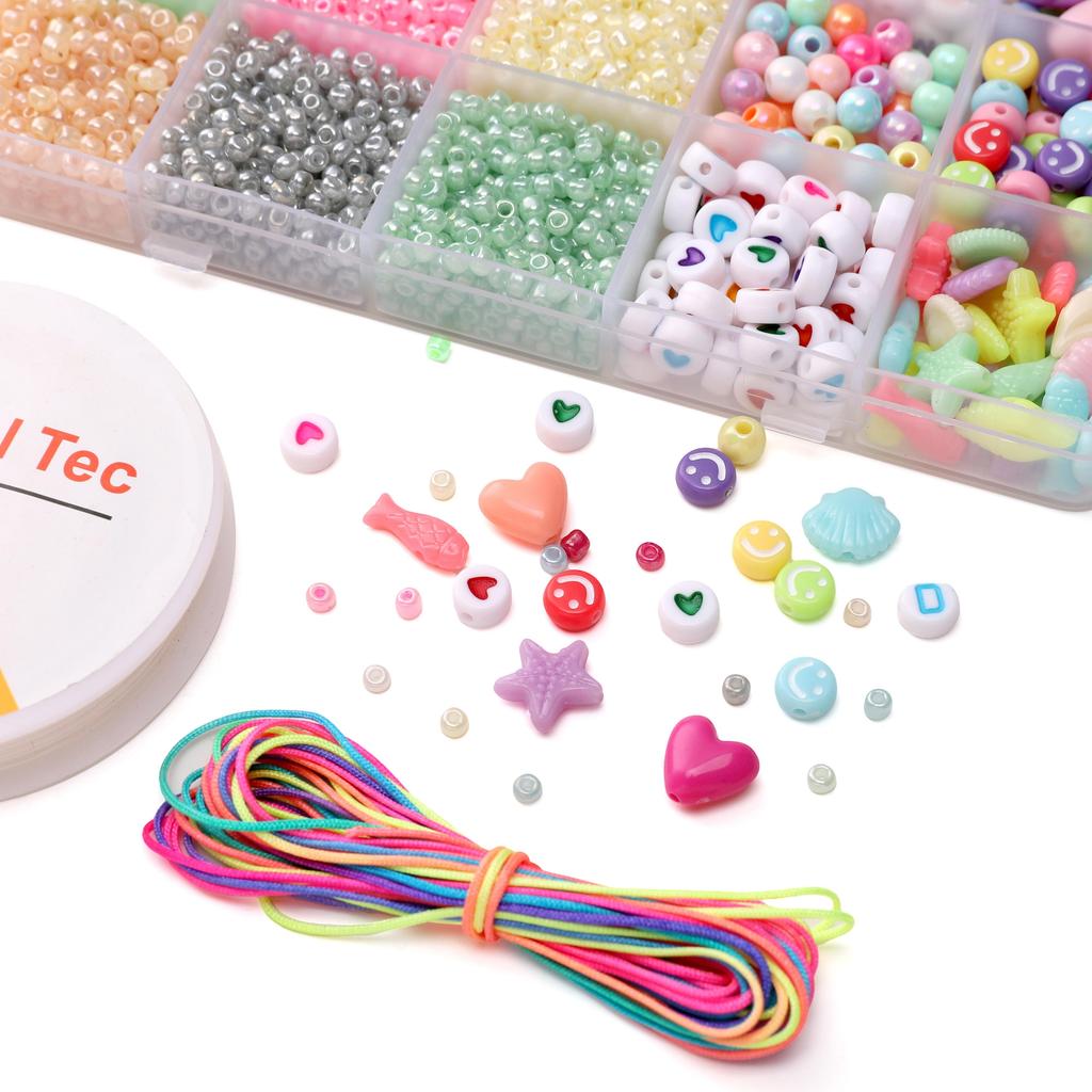 15box/bag Glass Seed Beads Acrylic Beads Elastic Line Thread Cord For DIY Accessories Jewelry Making