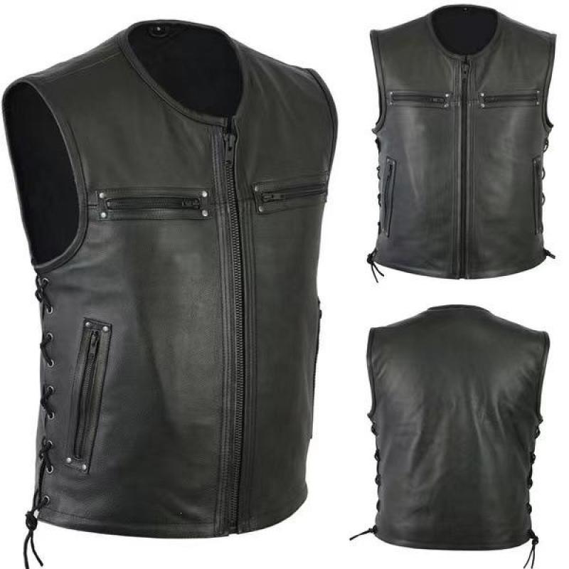 U 16799 Leather Vest With Collar Locomotive Leather Vest