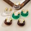 New Transparent Resin Maillard Retro Hong Kong Style Elegant Stud Earrings Minimalist All Match Ear Jewelry For Women