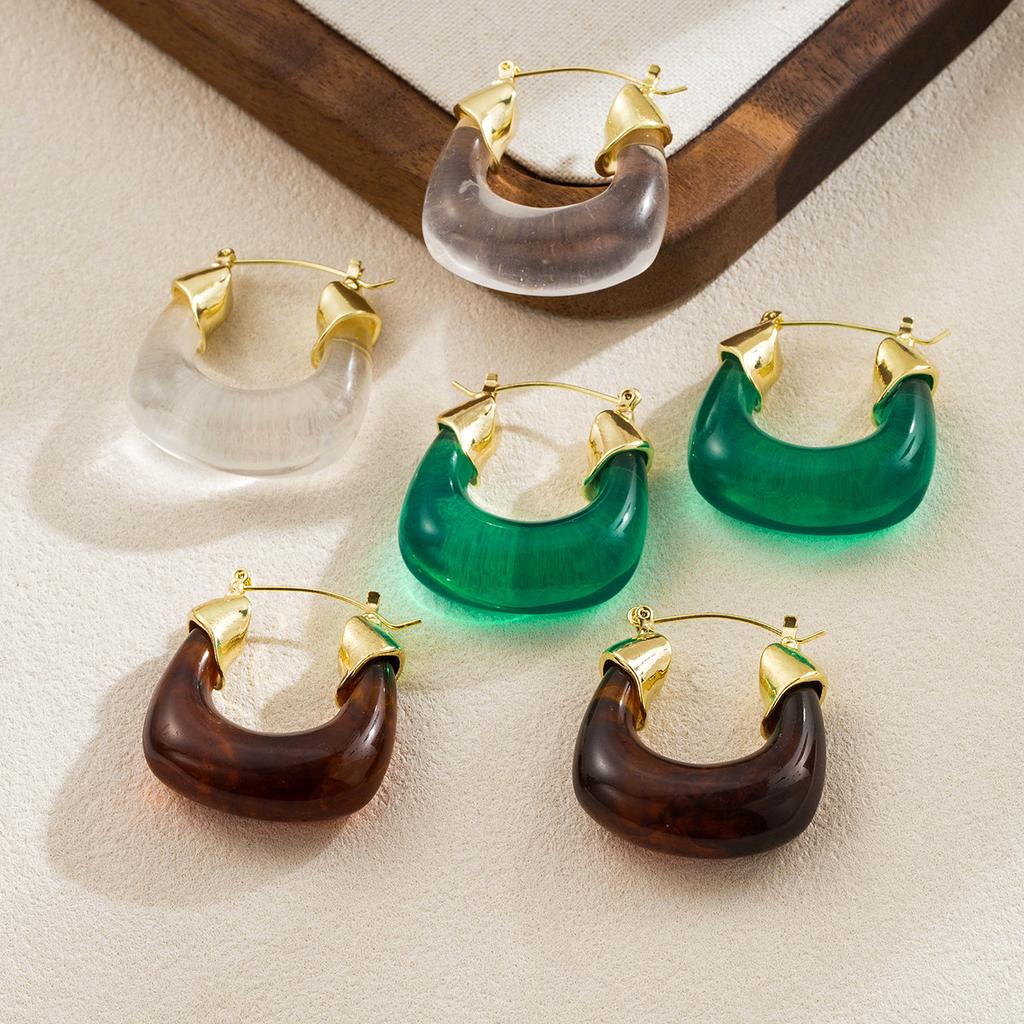 New Transparent Resin Maillard Retro Hong Kong Style Elegant Stud Earrings Minimalist All Match Ear Jewelry For Women