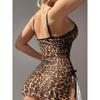 Europe beautiful woman lingerie leopard print lace skirt suspender sexy perspective mesh slit dress
