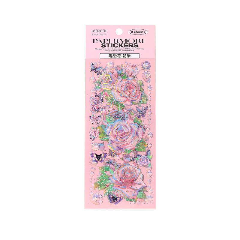 3 Pieces Large - size Flower Long - strip Stickers, Exquisite Rose & Peony Patterns, Ideal for Journal Decoration & Scrapbooking