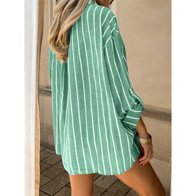 New Autumn Casual Loose Striped Long-sleeved Women's Shirt Vintage Elegant Lady Fashion Female Clothing