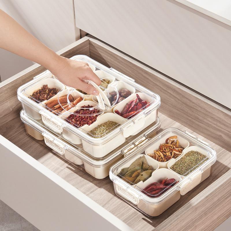 Sealed and Portioned Storage BoxesCompartments Seasoning Jars Storage Boxes Kitchen Dipping Sauce Trays