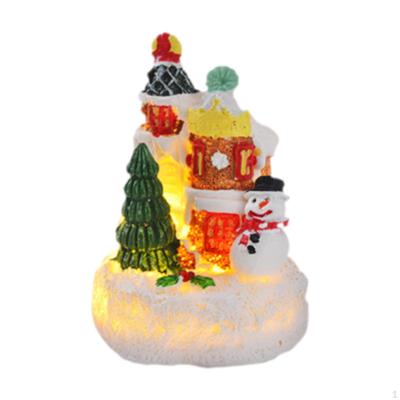 Christmas Glowing House Snowman Figurine Desktop Ornament Resin Village Building for