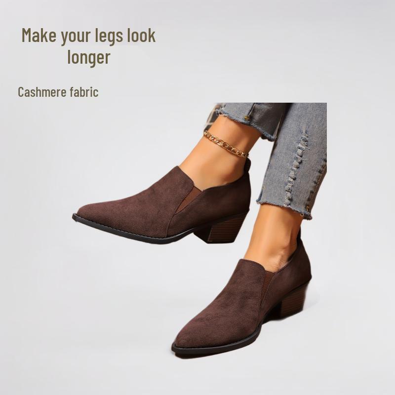 Women's Pointed Toe Chunky Heel Suede Shoes - Four Seasons Office Casual