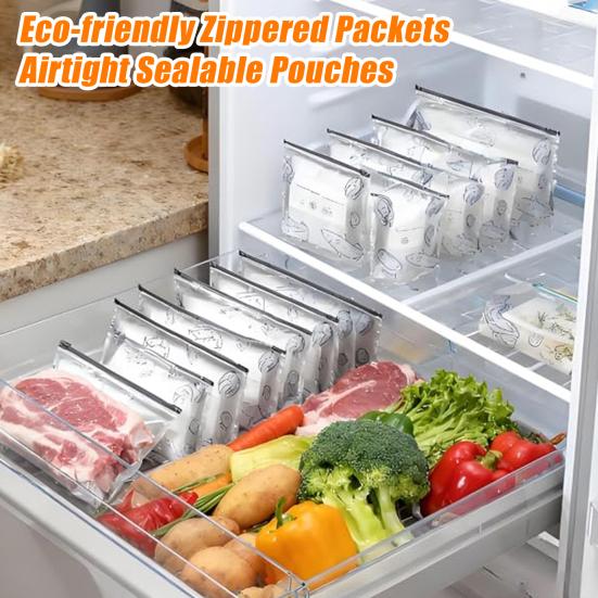 10Pcs Aluminum Foil Sealed Bags Reusable Leakproof Sealable Food Storage Bags Vacuum Zippered Pouches with Label Stand-Up Bottom for Fruit Vegetable