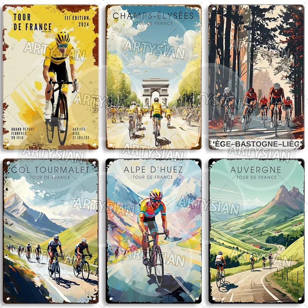 Tour de France Cycling Metal Sign Alpe d’Huez Mont Ventoux Le Jura Auvergne Mont Blanc Champs-Élysées Col du Tourmalet NICE