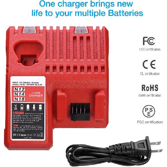 Powerextra 18V Replacement Rapid Charger for Milwaukee M12 & for M18, Compatible with