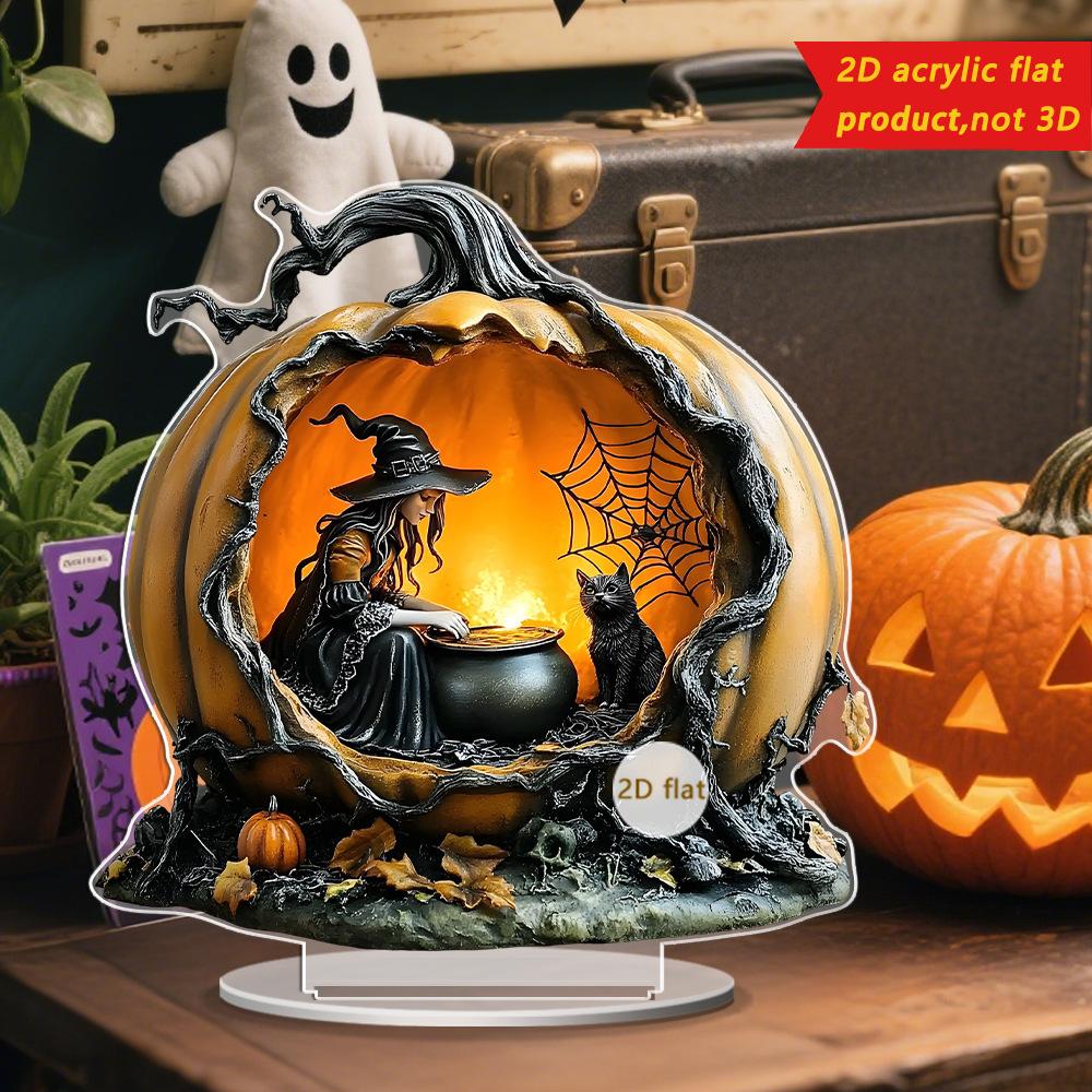 2D Flat Acrylic Halloween Festival Desktop Ornaments Ghost Pumpkin House and Lantern Witch Home Table Ornament Decoration