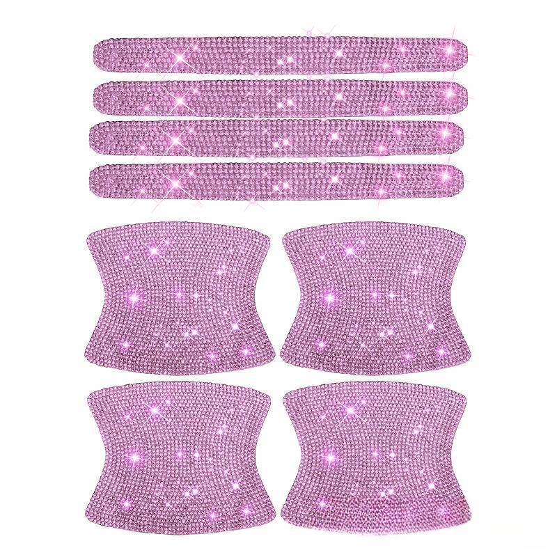 8Pcs/set Rhinestone Car Door Bowl Anti-scratch Reflective Stickers Door Bowl Handle Protection Decals Auto Decor Accessories