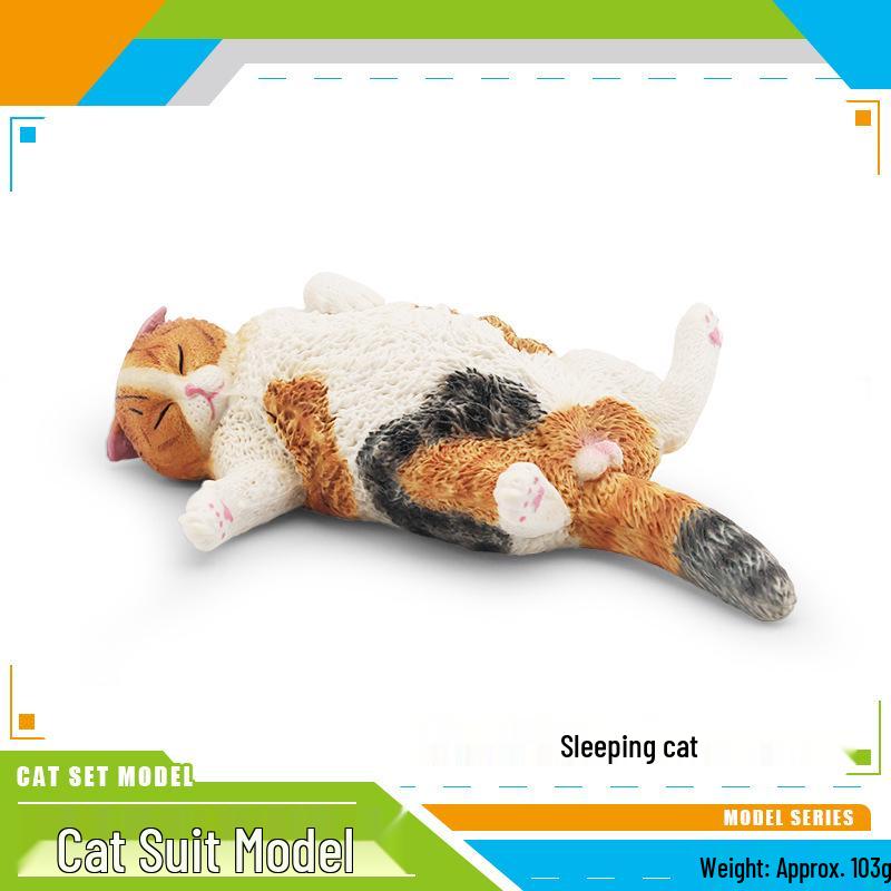 Children's Kitten Model Set: Ragdoll Cat, Lazy Orange Cat, Paw-Up Grey Cat, Sleeping Calico Cat, Lying Siamese Cat Figurines.