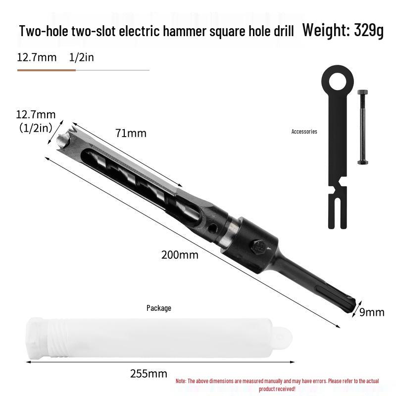 Electric Hammer Square Shank Drill Bit for Woodworking - Two Holes & Grooves