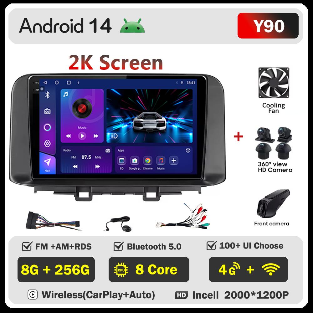 For Hyundai Encino Kona 2017 2018 2019 Android 14 Car Stereo GPS 8 Core Touch Screen CarPlay Android Auto No DVD Touch Screen