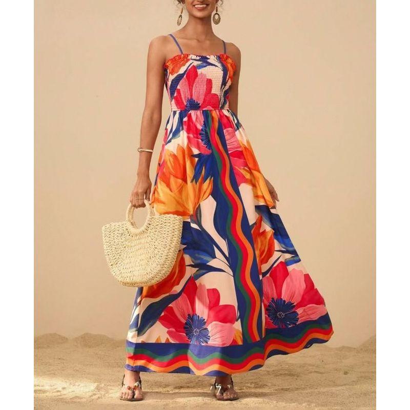 

European and American Women clothes New Print Elegant Elegant Waist Hugging Slimming Sleeveless Dress Dress Women Red S