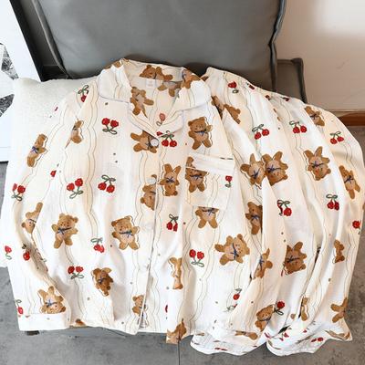 Kreslený Třešňový Medvídek Kawaii Dámské Pyžamo Harajuku Roztomilé Y2K Dámské Dlouhý Rukáv Elastický Pás Kalhoty Noční Prádlo