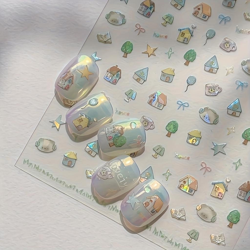 Shell-Glänzende Hausförmige Nagelsticker Cartoon Fantasy Selbstklebende Plastikabziehbilder für DIY Nail Art, Maniküren Nagelsticker für Nail Art