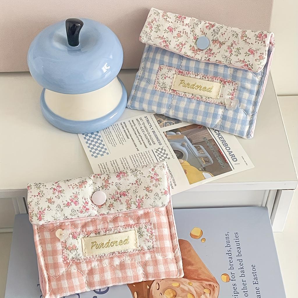 Damen Vintage Blumen- und Vichy-Muster Geldbörse - Lässige kleine tragbare Münzbörse geeignet für, & Damen, für Bargeld, Karten, Schlüssel
