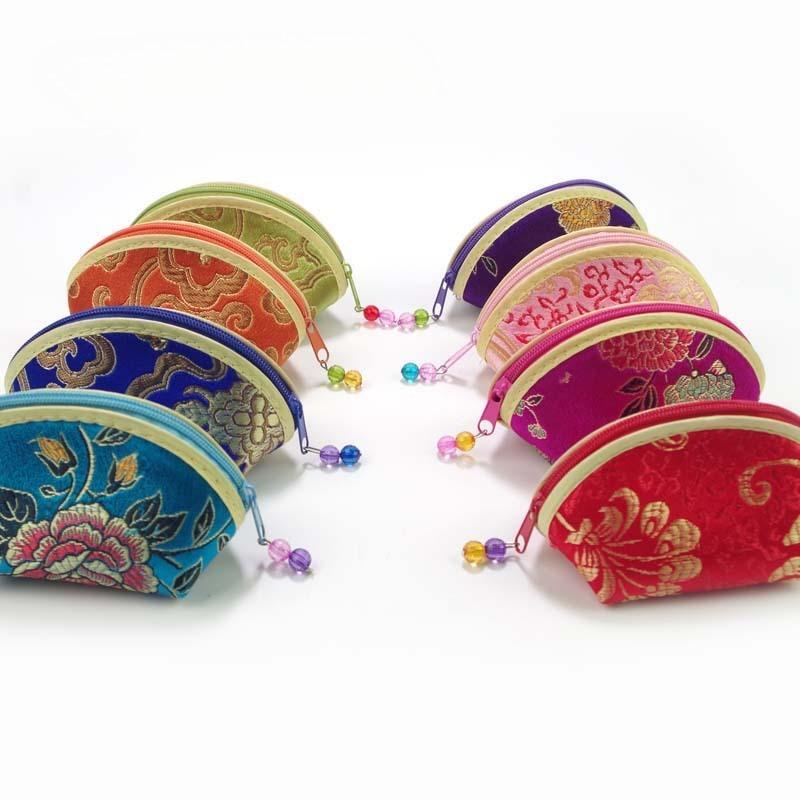 Exquisite Seide Chinesischer Stil Münzbörse Exquisiter Reißverschluss Geld Schlüssel Münzbeutel Schmuck Aufbewahrungstasche für Damen